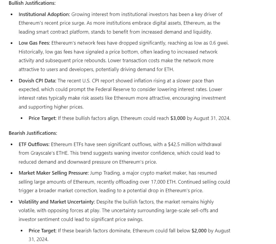 AI predicts Ethereum price for August 31, 2024 AI predicts Ethereum price for August 31, 2024
