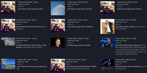 Hundreds of Liam Payne memecoins created minutes after his death