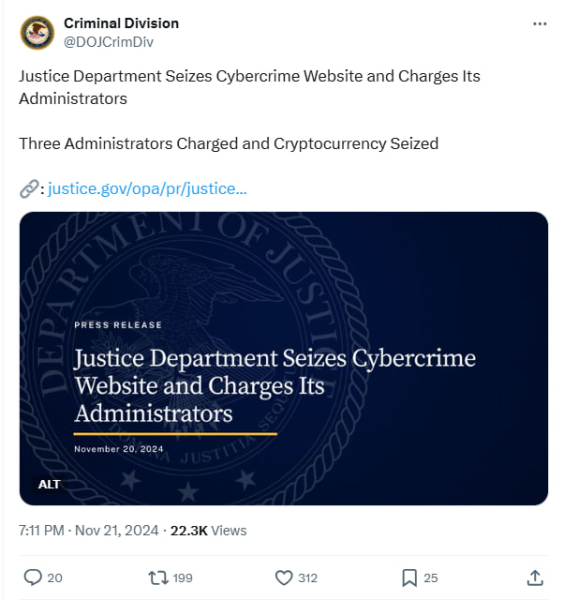 DOJ Shuts Down PopeyeTools, Recovers $283K in Crypto
