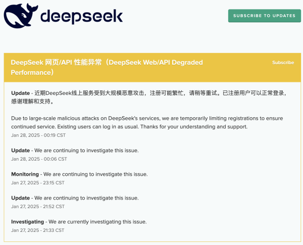 Chinese OpenAI rival DeepSeek limits signups after ‘large-scale attack’
