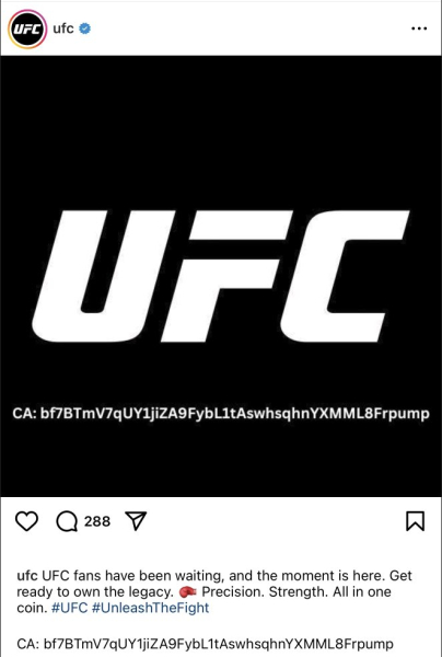UFC Instagram account hacked to promote memecoin