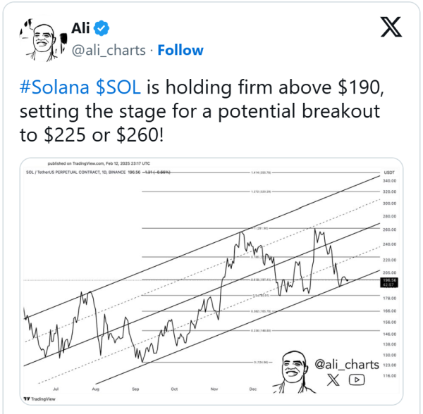 Solana Price Holds Above $190, Eyes $225 and $260