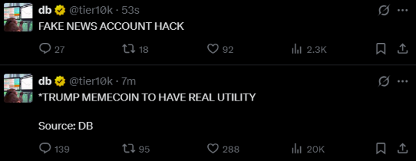 TRUMP meme coin pumps, then dumps after fake utility news