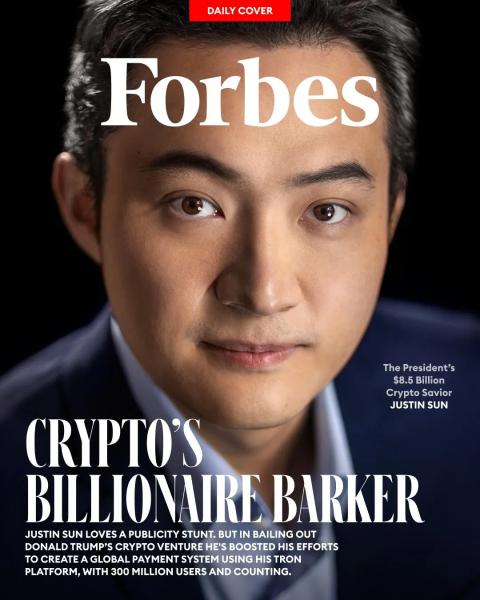 Crypto billionaire Justin Sun graces the daily cover of Forbes