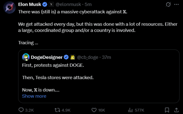 Elon Musk says X is under massive cyberattack, possibly linked to a state-sponsored operation