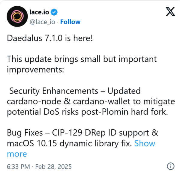 Cardano Light Wallet Launches Daedalus 7.1.0 Update Cardano Light Wallet Launches Daedalus 7.1.0 Update