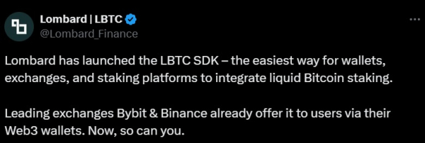 Lombard Finance Launches SDK for Seamless Bitcoin Staking