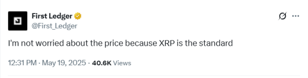 First Ledger Says Not Worried about XRP Price As XRP is The Standard