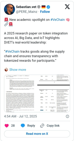 VeChain Recognized in Academic Study for Bridging AI, Big Data, and IoT VeChain Recognized in Academic Study for Bridging AI, Big Data, and IoT