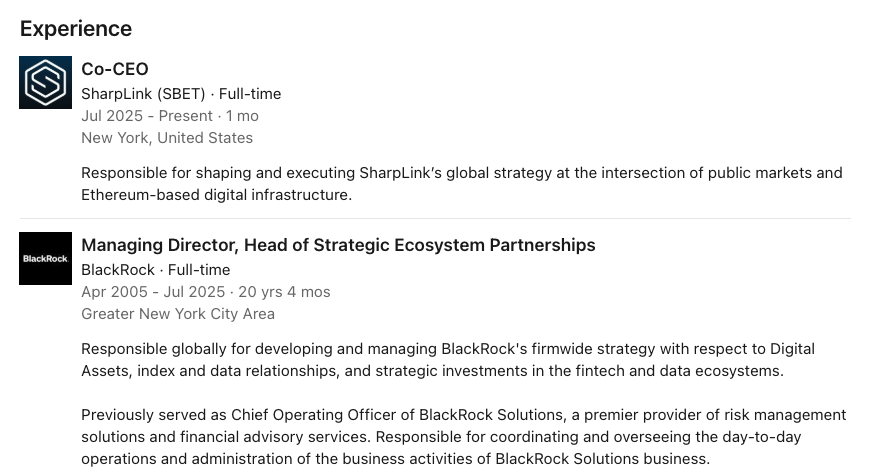 Sharplink hits back at BitMine’s $2B Ether buy with BlackRock hire