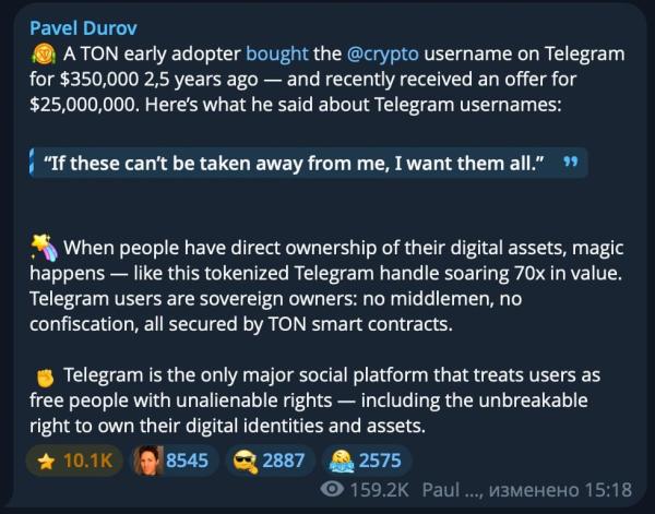 $350K Telegram username now worth $25M as TON-based digital identities boom $350K Telegram username now worth $25M as TON-based digital identities boom