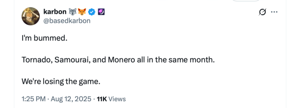 ‘Nothing Left to Use’ — Monero Reorg and Samourai Takedown Spark Privacy Doomsday Talk