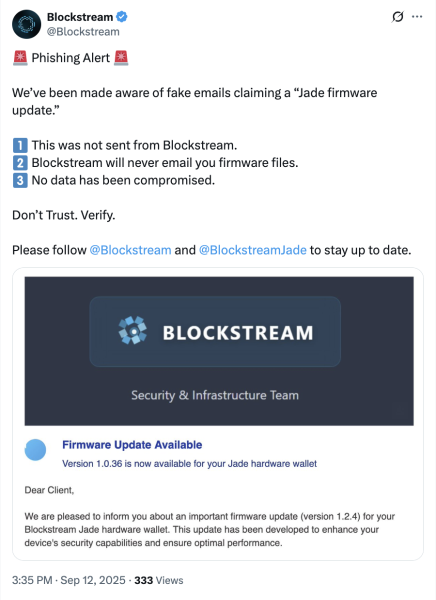 Blockstream sounds the alarm on new email phishing campaign