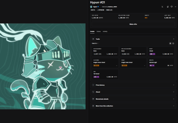 Early Hyperliquid user sells airdropped Hypurr NFT for $467K