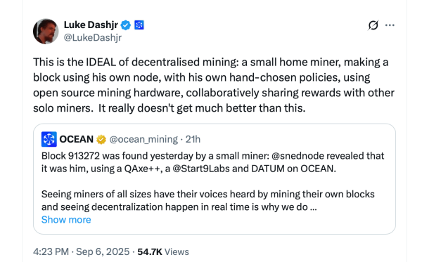 Ocean Mining Stunned as Micro Bitcoin Miner With 5 TH/s Finds Block in Solo Mining Lottery Ocean Mining Stunned as Micro Bitcoin Miner With 5 TH/s Finds Block in Solo Mining Lottery