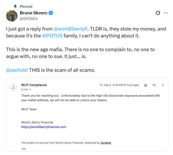 ‘Scam of all scams’: Crypto dev claims Trump-linked WLFI ‘stole’ his money