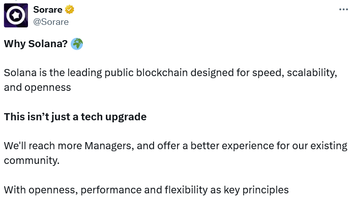 Sorare CEO still bullish on Ethereum despite ‘upgrade’ to Solana