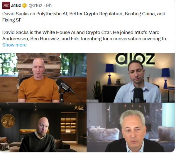 Crypto czar David Sacks argues AI threat is Orwellian, not Terminator