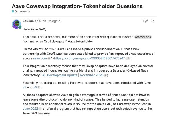 Firestorm erupts in Aave governance forum over CoW Swap fees