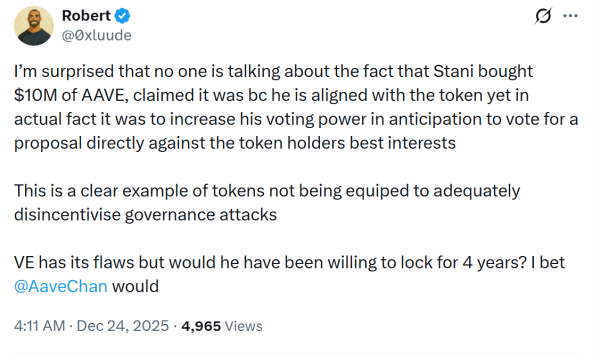 Aave founder under scrutiny for $10M token purchase amid governance drama