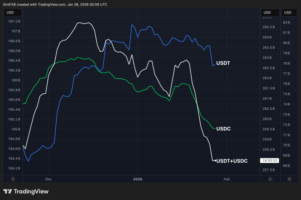 Top stablecoins shrink as crypto cash flees, posing risk to bitcoin's bounce