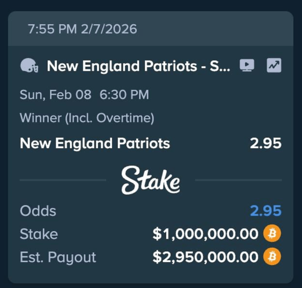Rap Star Drake Uses Stake to Wager $1M in Bitcoin on Patriots Despite Super Bowl LX Odds