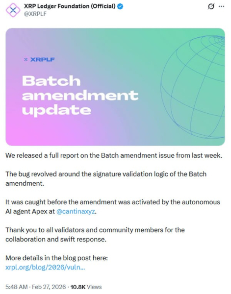 XRPL Foundation patches &lsquo;critical' flaw that almost made it to mainnet