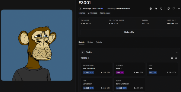 Justin Bieber&rsquo;s Bored Ape NFT drops 99% from $1.3M to $12K