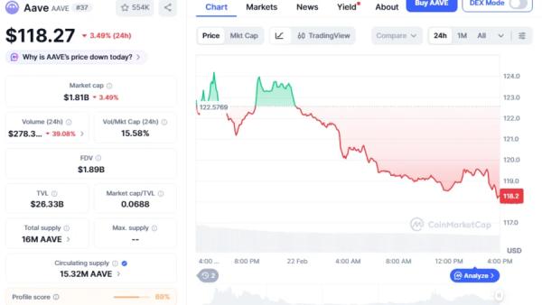 AAVE Holds at $111.23 Diagonal Trendline Support As Double Bottom Formation Signals Bulls Gain Control As RWA Demand Surges&nbsp;
