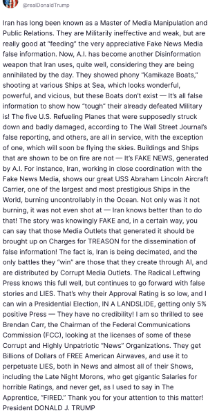 Trump documents meltdown over Iran war on Truth Social