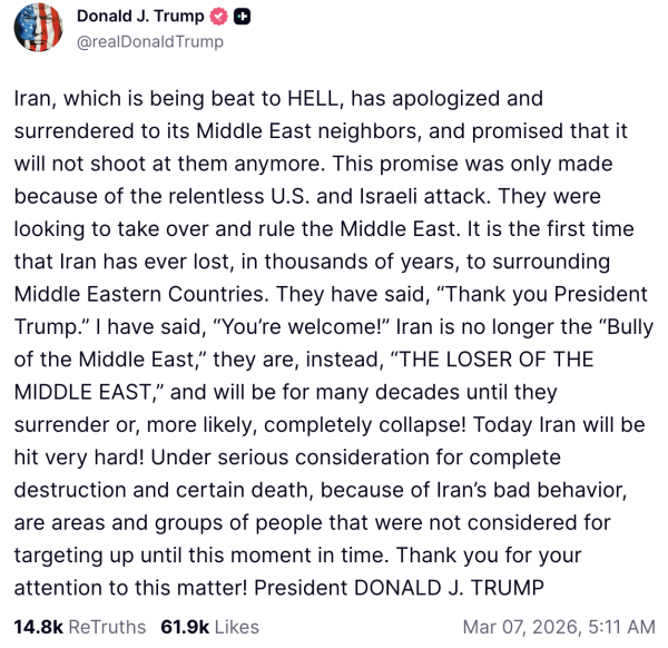 Trump documents meltdown over Iran war on Truth Social