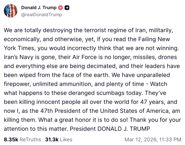 Trump documents meltdown over Iran war on Truth Social