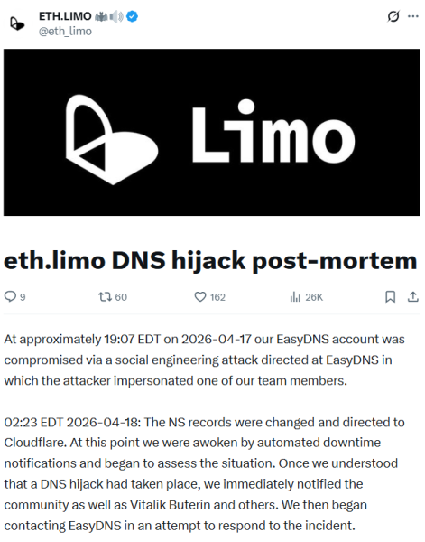 Hackers impersonated eth.limo team to hijack its domain: Post-mortem