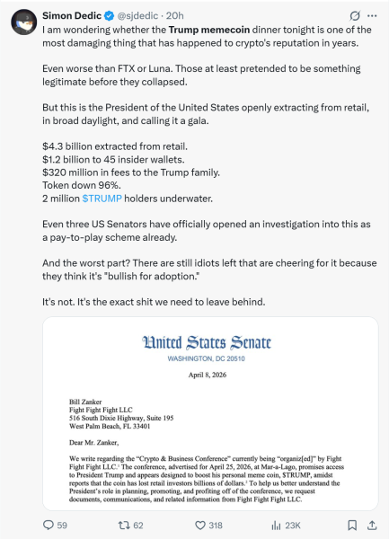 Trump&rsquo;s official memecoin extends slide as he hosts exclusive investor gala