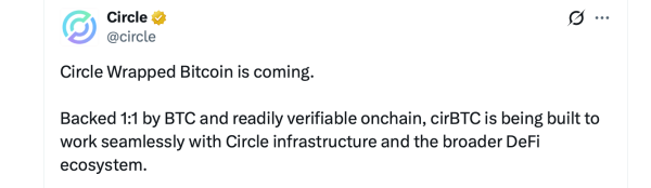 Circle Reveals Wrapped Bitcoin Product With Real-Time Onchain Reserve Verification