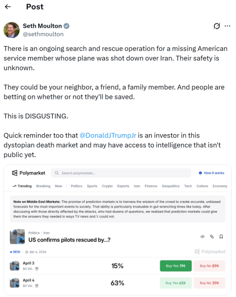 Polymarket takes down market on missing US pilot after backlash